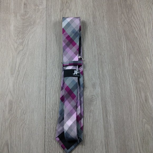 JF J. Ferrar Silver Pink w Clip Narrow Tie - Picture 3 of 3